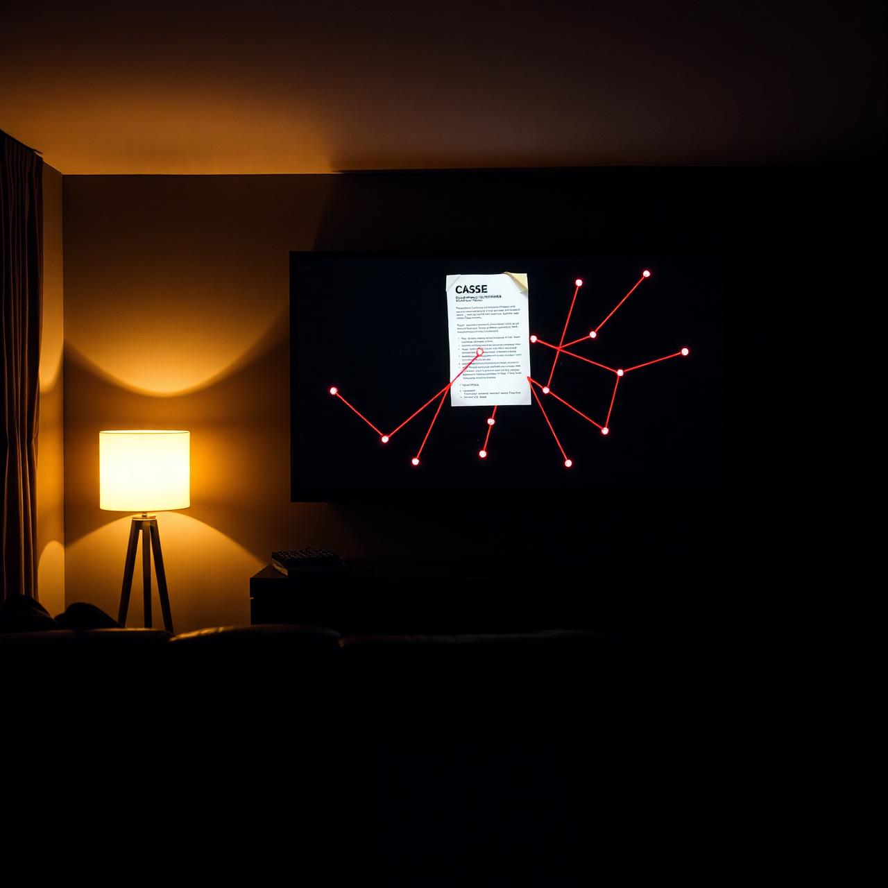 Living room with the case file cast onto a TV